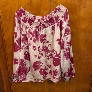 Fashion Bug Off-Shoulder Floral Blouse - Magenta and Cream